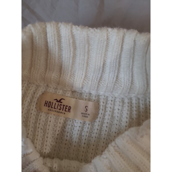 Hollister Women's SZ Sm Varsity mock neck sweater cream/burgandy relaxed preppy - Picture 5 of 10